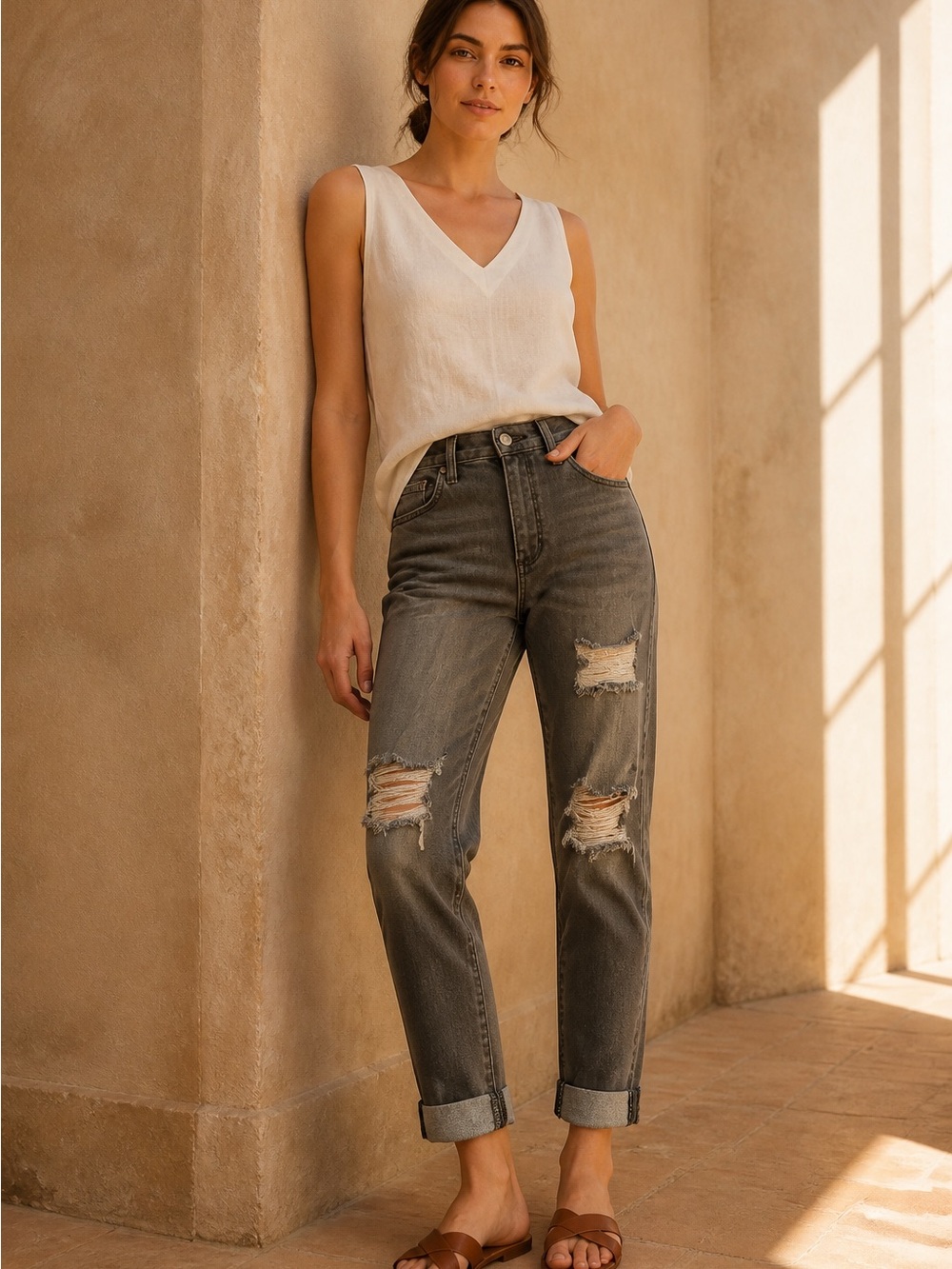 Maverick Gray Distressed Patched Ripped Jeans Size [Size 28] New With Tags